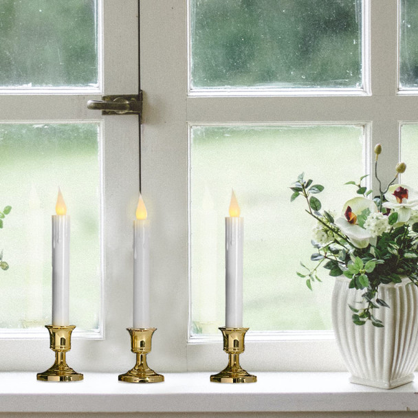 LampLust Christmas Window Candles Battery Operated with Timer, 6 Pack Christmas Candles, Gold Holders, Remote, Warm White Light, Electric Welcome Candle Holiday Window Sill Decorations