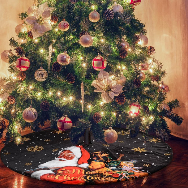 Lanpn 48 Inch Black Santa Christmas Tree Skirt, Black Flannel Santa Claus African American Xmas Tree Skirts for Winter Holiday Indoor Christmas Tree Decoration 48'' / 120cm