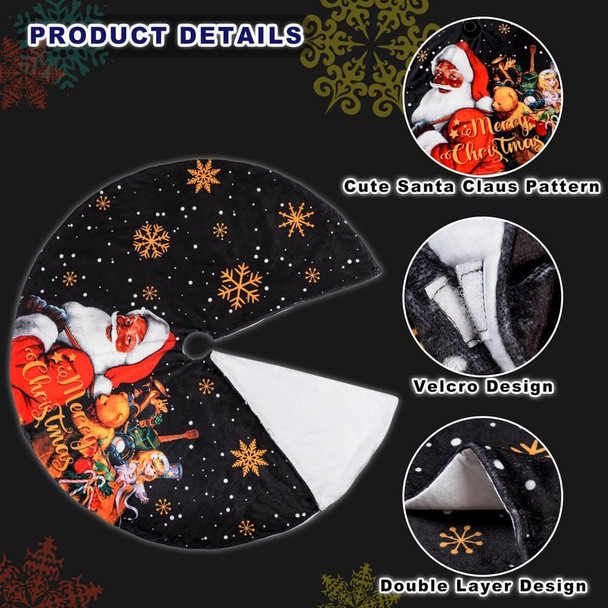 Lanpn 48 Inch Black Santa Christmas Tree Skirt, Black Flannel Santa Claus African American Xmas Tree Skirts for Winter Holiday Indoor Christmas Tree Decoration 48'' / 120cm
