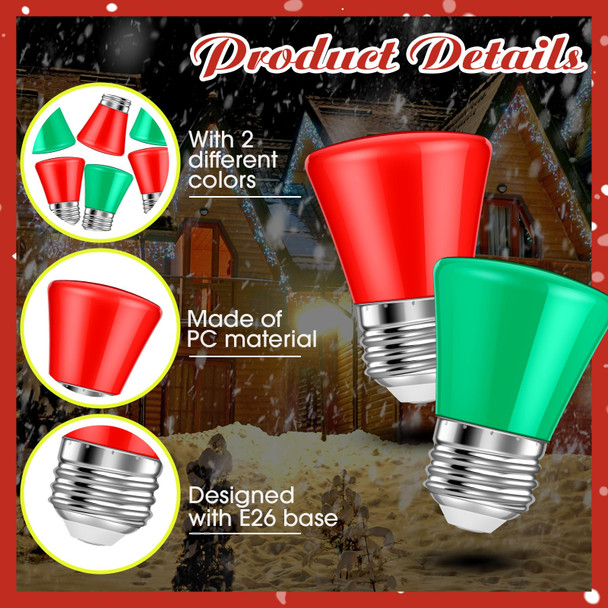 50 Pcs Christmas 2W LED Light Bulbs Replacement Bulbs for Outdoor String Lights E26 Base Plastic Waterproof S14 LED Bulb for Wedding Halloween Patio Party Bar Mood Decor (Red, Green)