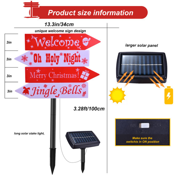Christmas Solar Pathway Sign Lights, 37” Large LED Garden Stake Yard Sign Light, Xmas Waterproof Outdoor Lighting Welcome Merry Christmas Signs Decor for Path Road Patio Lawn Home