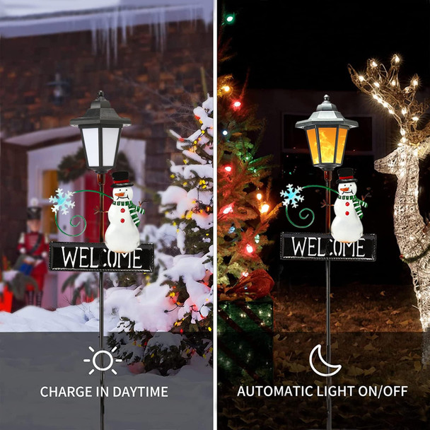 Christmas Snowman Pathway Lights Outdoor Decoration - 2 Pack Waterproof Flickering Flames Solar Garden Stake Lights, 12 Bright LED Solar Pathway Lights for Patio Yard Lawn Driveway Christmas Decor