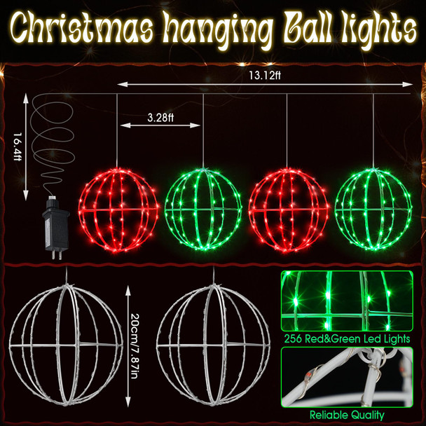 Leinuosen 4 Pack 7.87" Outdoor Christmas Balls Lights Hanging LED Globe Lighted Xmas Metal Frame Ball Lights Ornament Multicolor Sphere for Holiday Garden Tree Patio Party Outdoor Indoor Decor