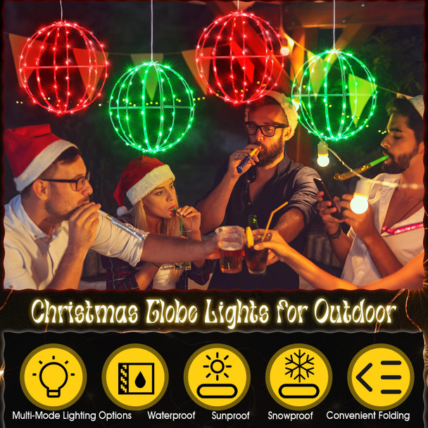 Leinuosen 4 Pack 7.87" Outdoor Christmas Balls Lights Hanging LED Globe Lighted Xmas Metal Frame Ball Lights Ornament Multicolor Sphere for Holiday Garden Tree Patio Party Outdoor Indoor Decor