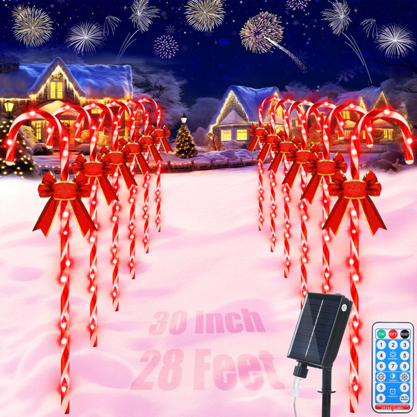 Leinuosen 20 Pcs 30" Solar Christmas Candy Cane Lights Pathway Walkway Markers Light with Red Bow Waterproof Garden String Light Dec with 200 LED Light Xmas Patio Yard Lawn Holiday (20,Vintage)