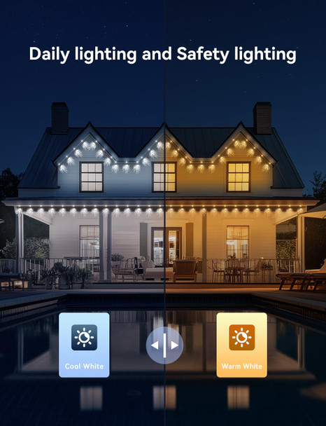 Permanent Outdoor Lights Pro, IP67 Waterproof Smart LED Starry Eaves Lights with App/Remote Control, 30ft with 22 LED Warm & Cold White LED Lights for Halloween Christmas Holiday Decor