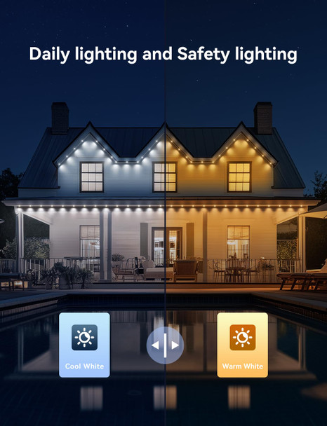 Permanent Outdoor Lights, 180ft with 132 LED Smart RGB+Warm White Eave Lights with 44 Scene Modes, IP67 Waterproof for Halloween, Christmas, Holidays, Works with App, Alexa, Google Home