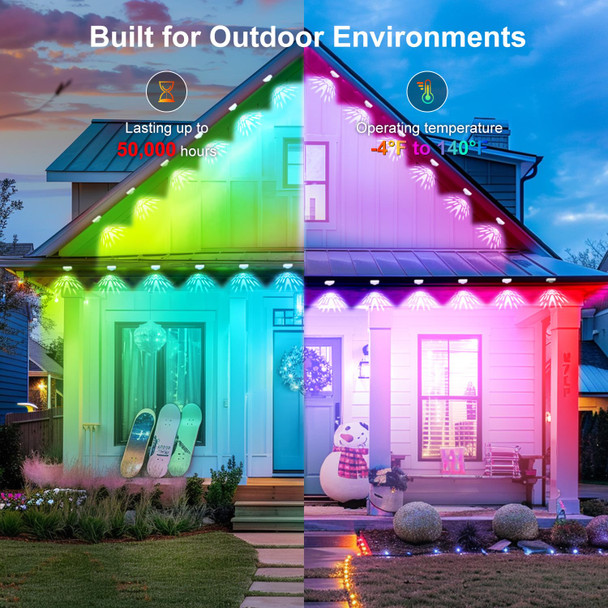 Permanent Outdoor Lights, Smart RGB Outdoor Lights with DIY Scene Modes, 100ft with 72 LED Eaves Lights Waterproof Starry Outdoor Lights for Christmas Hourse Decor, Work with Alexa & Google Assistant