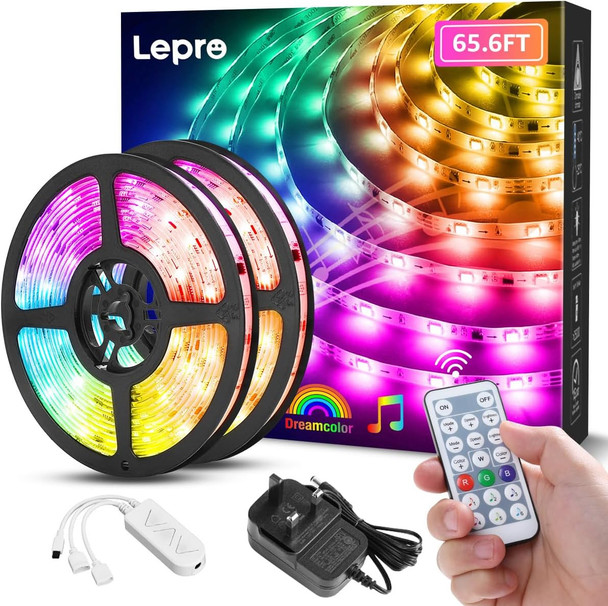 Lepro LED Strip Lights, 65.6ft Music Sync MagicColor Dreamcolor Light Strip with Remote, Christmas s for Men & Women, 5050 RGB Lights for Bedroom, Home, Gaming Room, Party, Wall Decorations