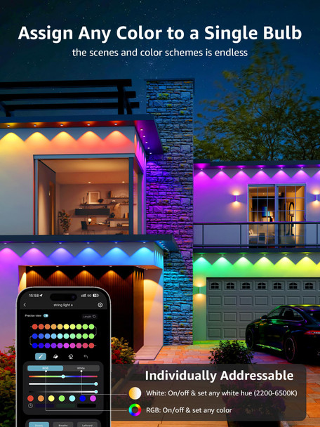 Lepro E1 AI Permanent Outdoor Lights APP Control, 100ft Smart RGB+IC Christmas House Lights with 60 Warm/Cool White LED Pucks, Alexa Google Enabled, AI Generated Lighting LLM, NO Remote, 2.4 GHz WiFi Lepro E1 AI Permanent Outdoor Lights APP Control, 100ft Smart RGB+IC Christmas House Lights with 60 Warm/Cool White LED Pucks, Alexa Google Enabled, AI Generated Lighting LLM, NO Remote, 2.4 GHz WiFi