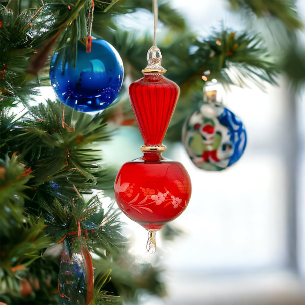 The phoenix Red Glass Christmas Tree Topper ornament Ribbed Glass decoration ideas for Christmas Christmas decorative for living room hanging ornaments