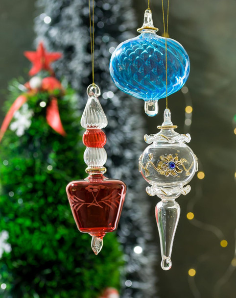 Christmas tree decorations engraved red ornament Hanging ornaments for Artificial tree Indoors Christmas Decorations Handblown Christmas tree topper 14K Gold