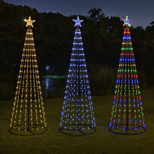 9 ft Lighted Outdoor Christmas Tree, 444 LEDs Pre-lit Christmas Cone Tree with 11 Lighting Modes Timer Remote Control for Indoor Outdoor Xmas Decorations (Cool White/Multicolor)