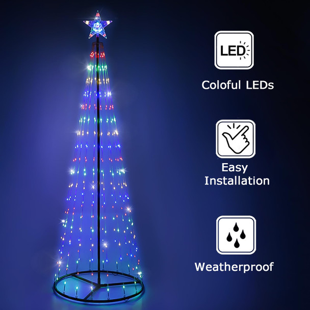 9 ft Lighted Outdoor Christmas Tree, 444 LEDs Pre-lit Christmas Cone Tree with 11 Lighting Modes Timer Remote Control for Indoor Outdoor Xmas Decorations (Cool White/Multicolor)