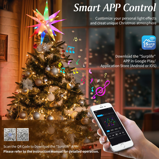 Lewondr 17.7" 2 Pack Moravian Star Outdoor Lights,Multicolor 3D Hanging Star Light with Smart APP Remote Control & Timer,USB Powered Moravian Star Tree Topper Christmas Decor for Holiday Party Porch