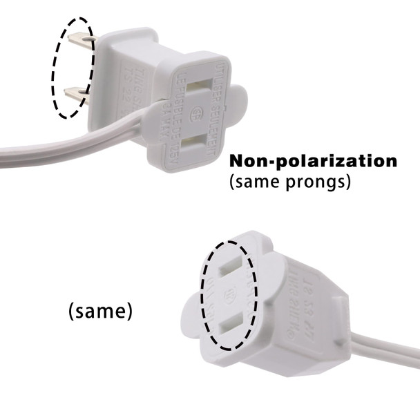 White Extension Cord 6 FT - 2 Prong Outdoor Extension Cord for Christmas Decorations Lights(Non-Polarized, Small Plug)