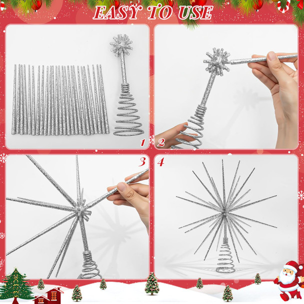 13.7 Inch Silver Christmas Tree Topper - 3D Burst Silver Tree Topper, Exploding Star Christmas Tree Decorations