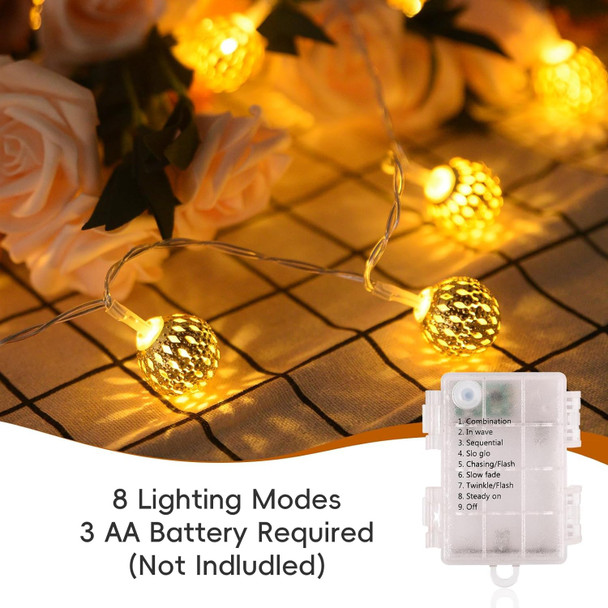String Lights Indoor 40 LED Moroccan Fairy Lights Battery Operated with 8 Modes Outdoor String Lights Waterproof Globe String Lights for Home Patio Wedding Diwali Christmas Decor, Warm White