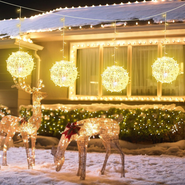 Christmas Outdoor Balls String Lights Hanging Tree Garden Lights 4 Pack 7.87" Sphere Lights with Plug in Globe Lights Trees Garden Lights for Party Wedding Yard Garden Porch Patio Decoration