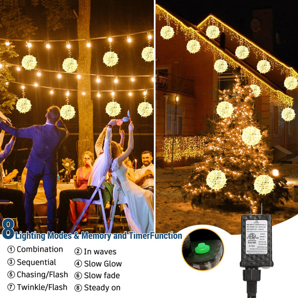 Christmas Outdoor Balls String Lights Hanging Tree Garden Lights 4 Pack 7.87" Sphere Lights with Plug in Globe Lights Trees Garden Lights for Party Wedding Yard Garden Porch Patio Decoration