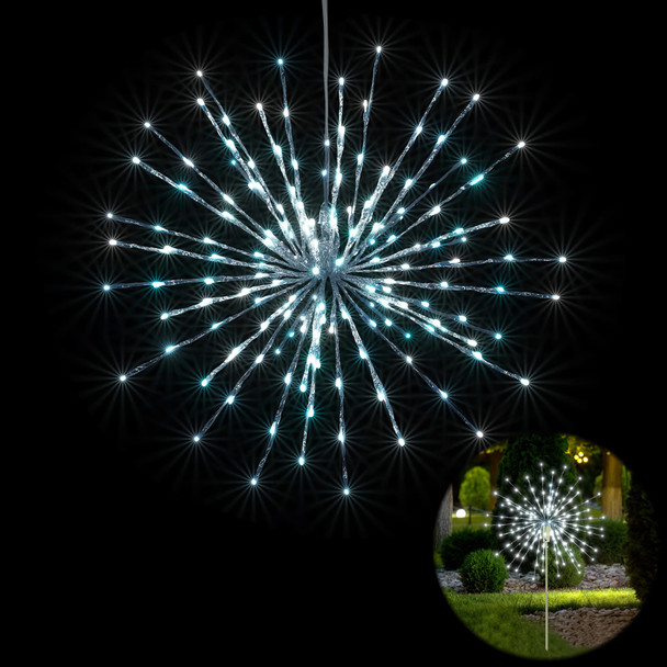 Lightshare 24" Lighted Ball Starburst Light 160 LED Firework Lights Twinkle White Hanging Ball Dual-use for Patio Walkway Pathway Decoration Indoor/Outdoor