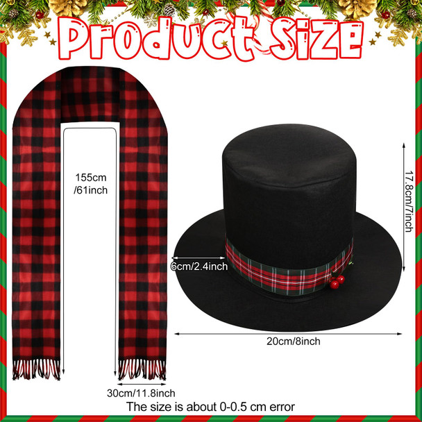 Liitrsh 2 Pcs Christmas Tree Topper Snowman Hat Black Red Plaid Scarf Tree Topper Decorations Snowman Top Hat with Plaid and Mistletoe Holly and Berry for Christmas Tree Decorations Supplies