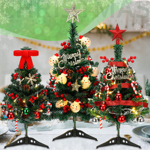 Liliful 3 Pcs Desktop Mini Christmas Tree Small Artificial Christmas Trees with LED Lights and Ornaments 18/20/ 22 Inch Tabletop Xmas Tree for DIY Christmas Decorations