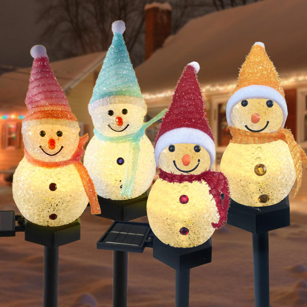 Solar Christmas Snowman Pathway Lights, 4 PCS Snowman Xmas Lights with Stake Snowman Santa Lights Christmas Outdoor Decoration for Garden Patio Yard Porch (Snowman A)