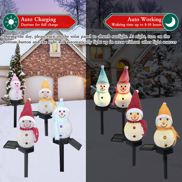 Solar Christmas Snowman Pathway Lights, 4 PCS Snowman Xmas Lights with Stake Snowman Santa Lights Christmas Outdoor Decoration for Garden Patio Yard Porch (Snowman A)