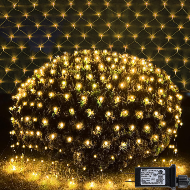 Christmas Net Lights Outdoor Mesh Lights, 14.8ft x 5ft 300 LED Warm White Net String Lights 8 Modes Connectable Fairy String Mesh Twinkling Christmas Lights for Bushes Tree Party Yard Garden Decor