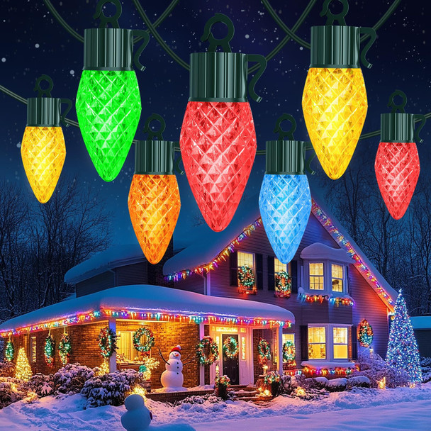 litogo C9 Christmas Lights Outdoor with Remote Control, 84FT 50 LED RGB Color Changing Xmas String Lights with Timer, Waterproof Connectable Fairy Lights for Outside Holiday Tree Patio Decoration