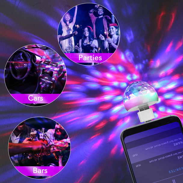 USB Mini Disco Ball Party Lights, Sound Activated DJ Stage Strobe Lights, Portable Led Car Atmosphere Lights for Xmas Stocking Stuffers, Parties, Karaoke, Bar (4 Packs)