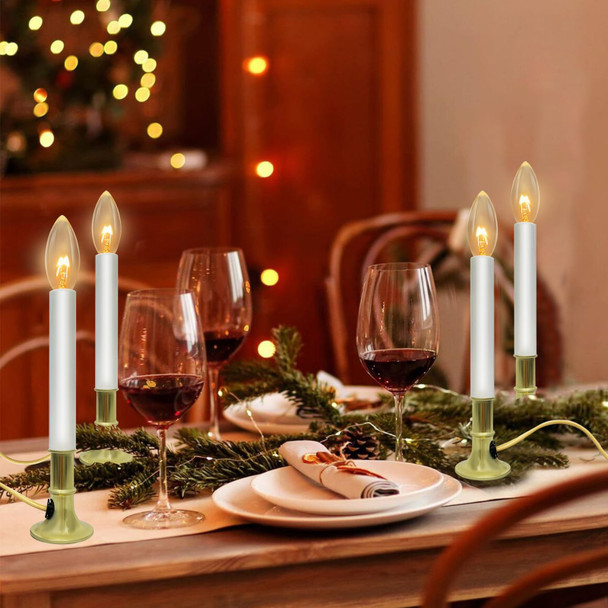 4 Pack Electric Window Candle Lamp with Gold Plated Base, Christmas Window Candles with On/Off Switch, C26 Light Bulb, E12 Base, Window Candles Plug in and Ready to Use for Holiday Wedding Party Decor