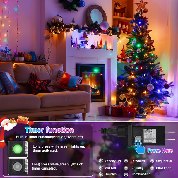 118FT 360LED Christmas Lights, Multicolor Christmas Tree Lights for Christmas Decorations Outdoor Indoor, 8Mode Twinkle Christmas String Lights, LED Fairy Lights for Xmas Christmas Decor (Timer)