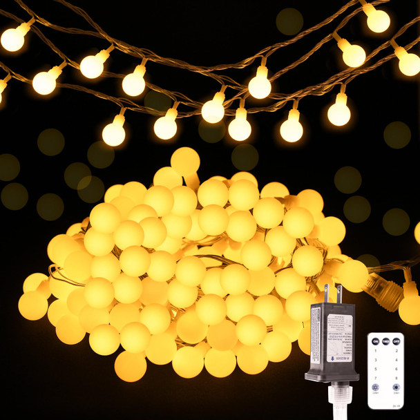 100 LED Connectable Globe String Lights Indoor Bedroom, 33ft Warm White String Lights with Remote Plug in, 8Mode Christmas Lights Outdoor Waterproof for Classroom Patio Party Dorm Decor