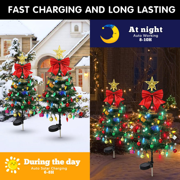LOMOHOO 4 Packs Solar Christmas Tree 35.8in Outdoor Prelit Lighted Christmas Tree 2 Flashing Modes Solar Xmas Trees with 80 LED Lights for Holiday Porch Yard Garden Patio Cemetery Pathway