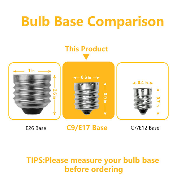 50pack C9 Christmas LED Light Bulbs, Strawberry Replacement Bulb 2200K Warm White Shatterproof & Waterproof Outdoor String Light Bulbs, E17 Candelabra Base Edison LED Bulbs for Decoration