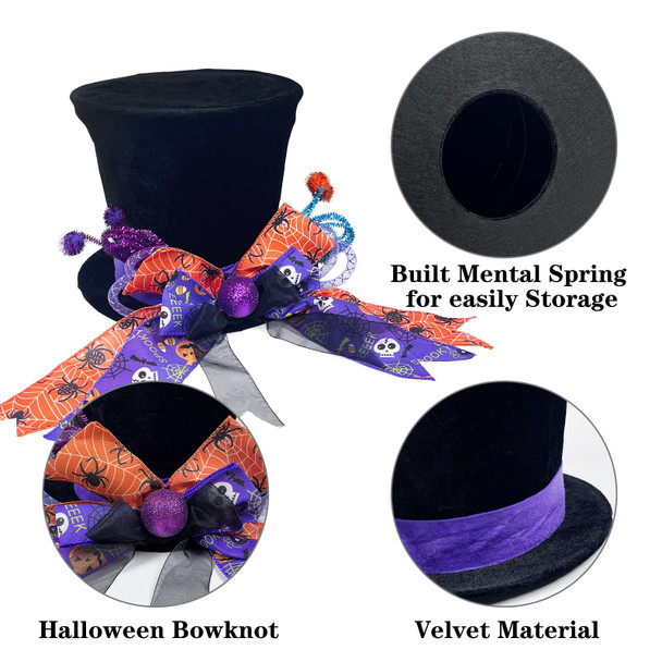Lordaeron Christmas Halloween Tree Topper Hat,Large Black Velvet Hat with Purple and Orange Bow Seasonal Holiday Decorations Tabletop Ornaments for Home