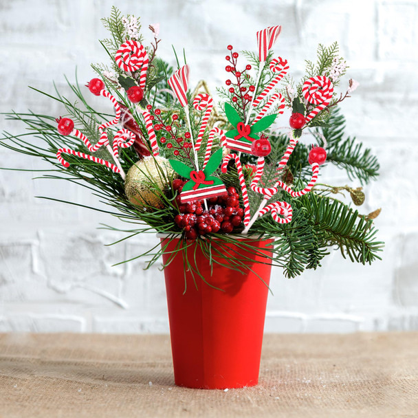 6pcs Christmas Tree Picks Decorations, Red White Green Candy Canes Berry Tree Picks for Christmas Tree Fillers, Grinchmas Christmas Tree Ornaments, Peppermint Sticks Floral Stems