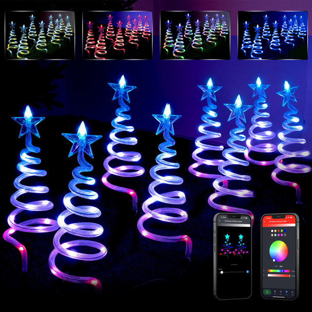 8 Pack Christmas Pathway Lights Outdoor,Smart Spiral Christmas Tree Pathway Lights,Outdoor Christmas Decorations or Yard Patio Walkway Garden Decor APP Control Music Schedule Waterproof