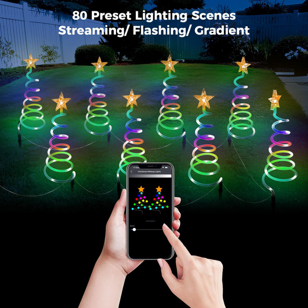 8 Pack Christmas Pathway Lights Outdoor,Smart Spiral Christmas Tree Pathway Lights,Outdoor Christmas Decorations or Yard Patio Walkway Garden Decor APP Control Music Schedule Waterproof