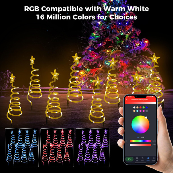 8 Pack Christmas Pathway Lights Outdoor,Smart Spiral Christmas Tree Pathway Lights,Outdoor Christmas Decorations or Yard Patio Walkway Garden Decor APP Control Music Schedule Waterproof