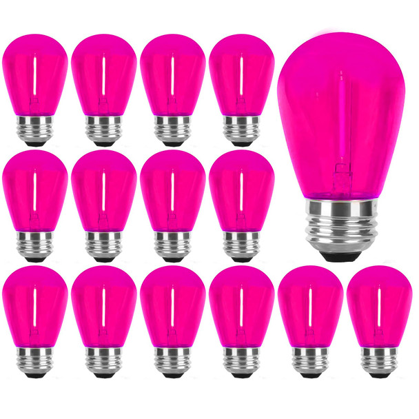 S14 Pink LED Bulb 1W Shatterproof Pink Replacement Light Bulb E26 Base LED Filament Edison Pink Colored Lights S14 Waterproof Outdoor String Replacement Bulbs for Home Yard Patio Wedding,15 Pack