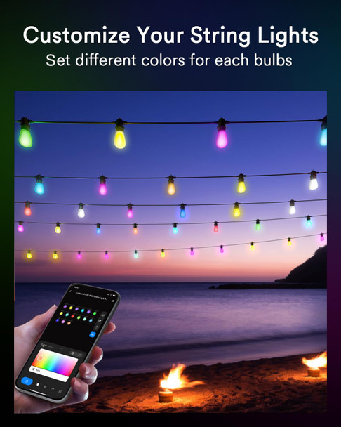 Lumary 100FT Smart Outdoor String Lights with APP/Remote/Voice Control, RGBAI Color Changing Patio Lights with Warm White 30+2 LED Bulbs, IP65 Waterproof Permanent Outdoor Lights Work with Alexa