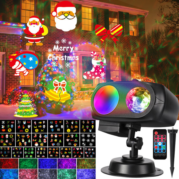 Christmas Decorations Projector Lights Outdoor , 20 Cards & 3D Wave Waterproof Projector Lights with Remote Control, Suitable for Various Halloween Christmas Festival Party