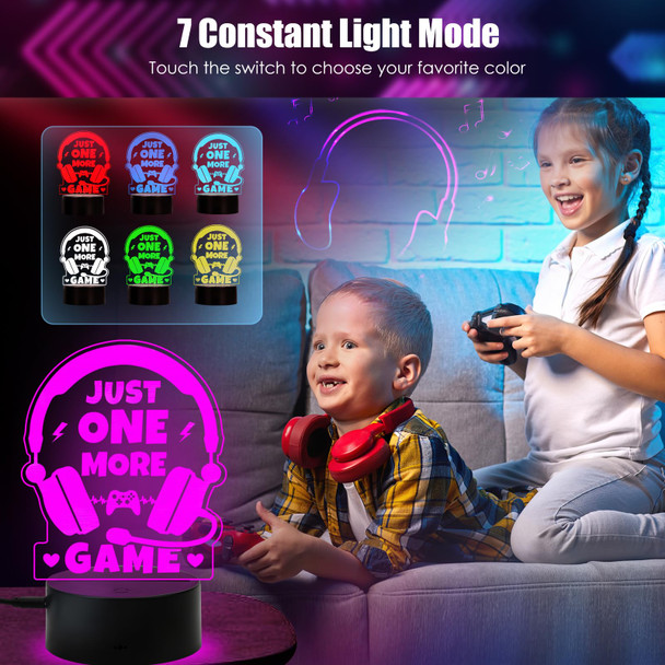 Gamer s for Teenage Boy Boyfriend Birthday , Cool Christmas for Men Dad Son Gamer Lover , LED Light Up Gaming Lamp Acrylic Gaming Night Light 7 Colors - Just One More Game