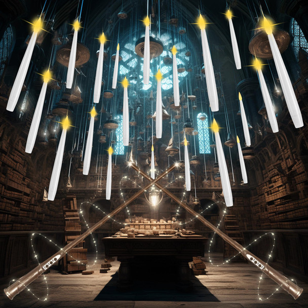 Floating Candles with Wand, 20 Pack Halloween Flameless Candles Battery Operated LED Taper Hanging Candles Electric Candle for Christmas Halloween Birthday Party Decor