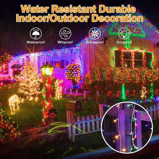 Icicle Lights Multicolor 90 LED 10 ft Short Curtain Lights with 8 Modes Remote Control,Powerd by USB & Battery - Waterproof Fairy String Lights for Indoor & Outdoor,Holiday,Party