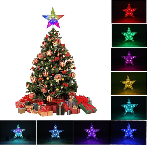 Christmas Star Trees Topper Light 9.5inch 24 Modes Color Changing with Versatile Remote Controller 3AA Battery Powered Christmas Tree Topper Party Home Decoration(Indoor and Outdoor ) Christmas Star Trees Topper Light 9.5inch 24 Modes Color Changing with Versatile Remote Controller 3AA Battery Powered Christmas Tree Topper Party Home Decoration(Indoor and Outdoor )