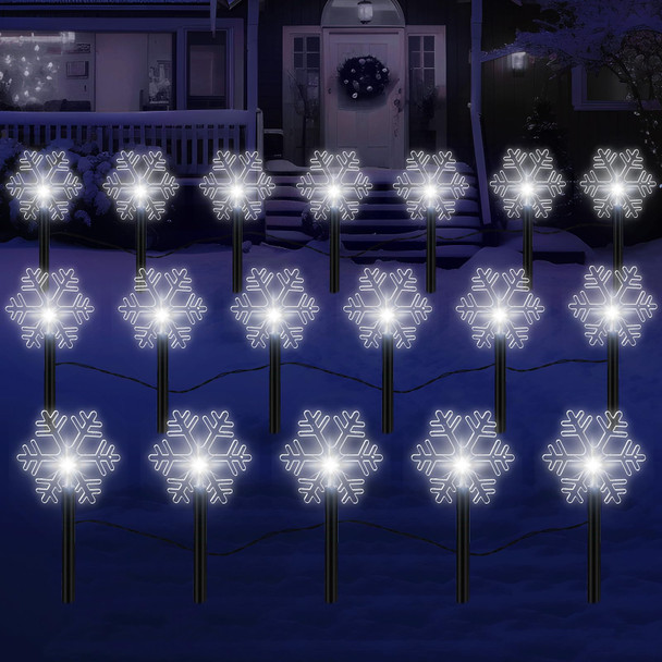 Macarrie 20 Pcs Solar Christmas Snowflake Pathway Lights Outdoor LED Christmas Decorations Waterproof Stake Lights Xmas Decorative Lights for Garden Yard Christmas Decor(White Light)